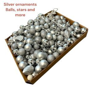 Silver Bead Garland and ornament Balls lot estate